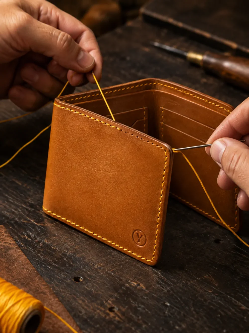 Bifold Wallet Kit, bliver syet i hånden