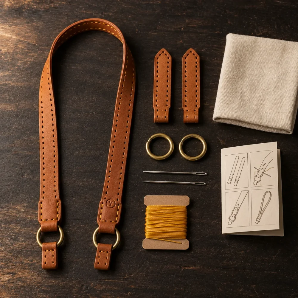 Camera Strap Kit, alt fra æsken lagt frem