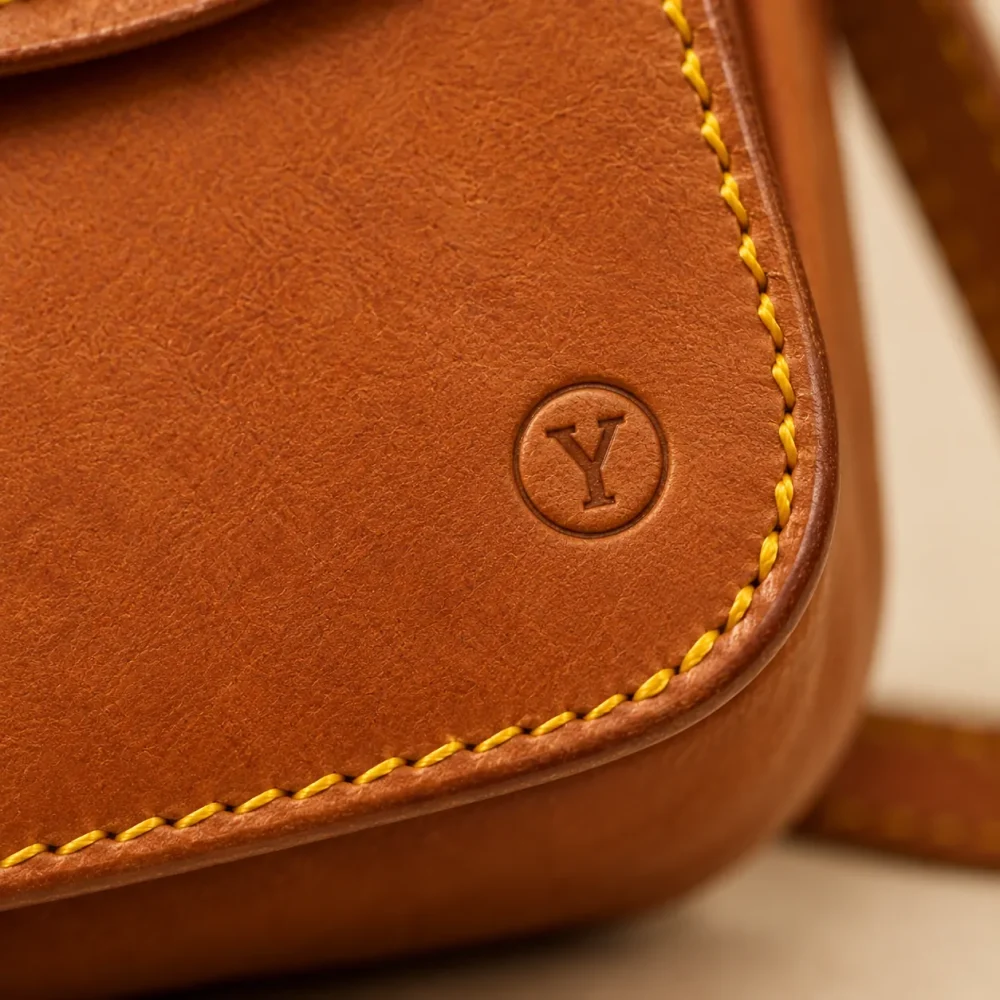 Crossbody Pouch Kit, close-up of the stitching and finish