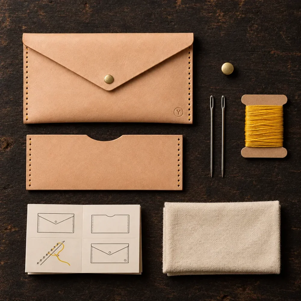 Envelope Clutch Kit, alt fra æsken lagt frem