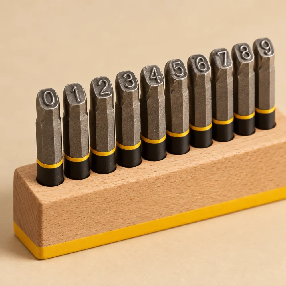 Number Stamp Set, close-up af syning og finish