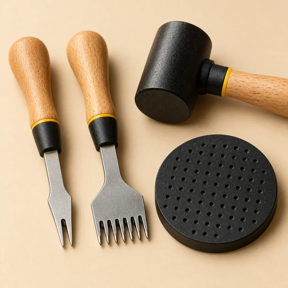 Pricking Iron Set, close-up of the stitching and finish
