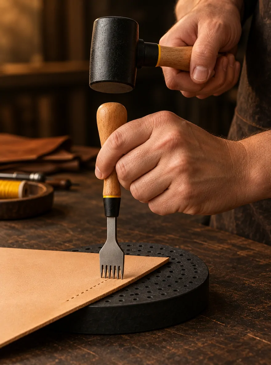 Pricking Iron Set in use